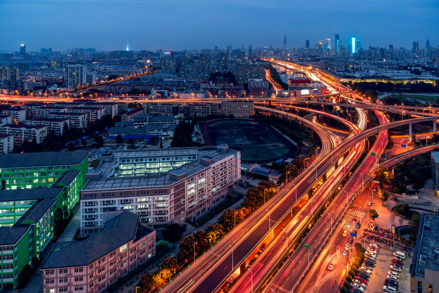 Germany city skyline at dusk